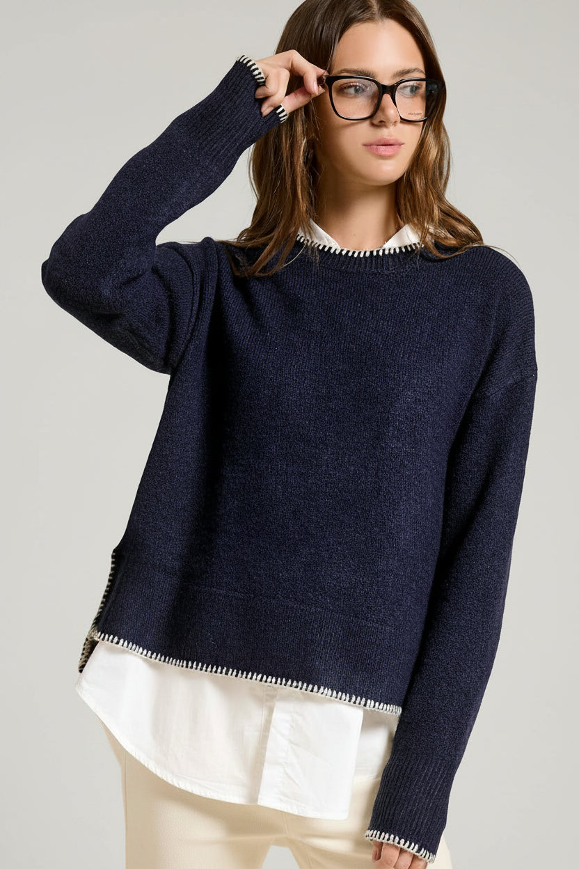 Crew Mock Neck Sweater ContrastStitch