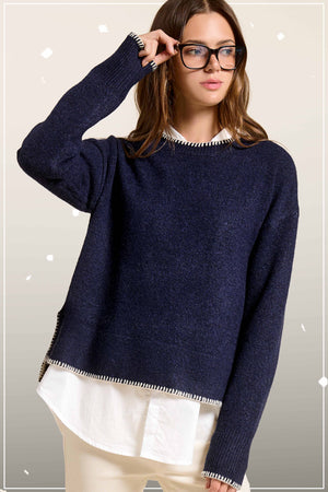 Crew Mock Neck Sweater ContrastStitch