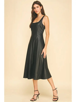 Faux Leather A-Line Midi Dress