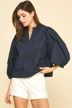 Ruffle Mock Neck Poplin Blouse