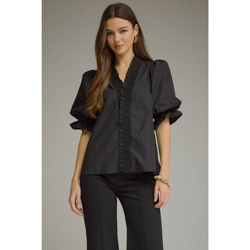 Solid short puff sleeve top
