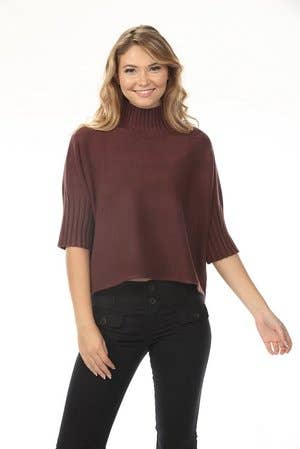 Aria Pleated Sleeve Mock Neck Sweater