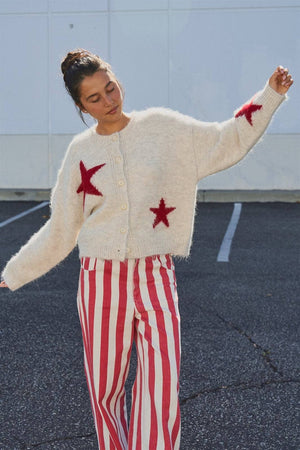 Fuzzy Star Knit Button Up Cardigan