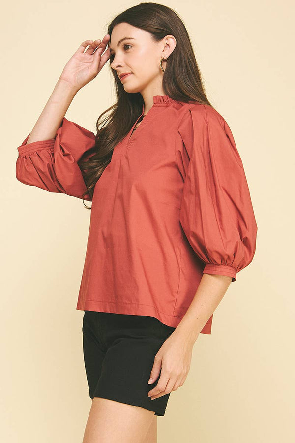 Ruffle Mock Neck Poplin Blouse