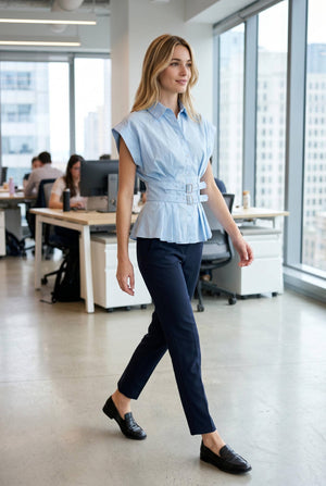 Double Belt Peplum Shirt Top