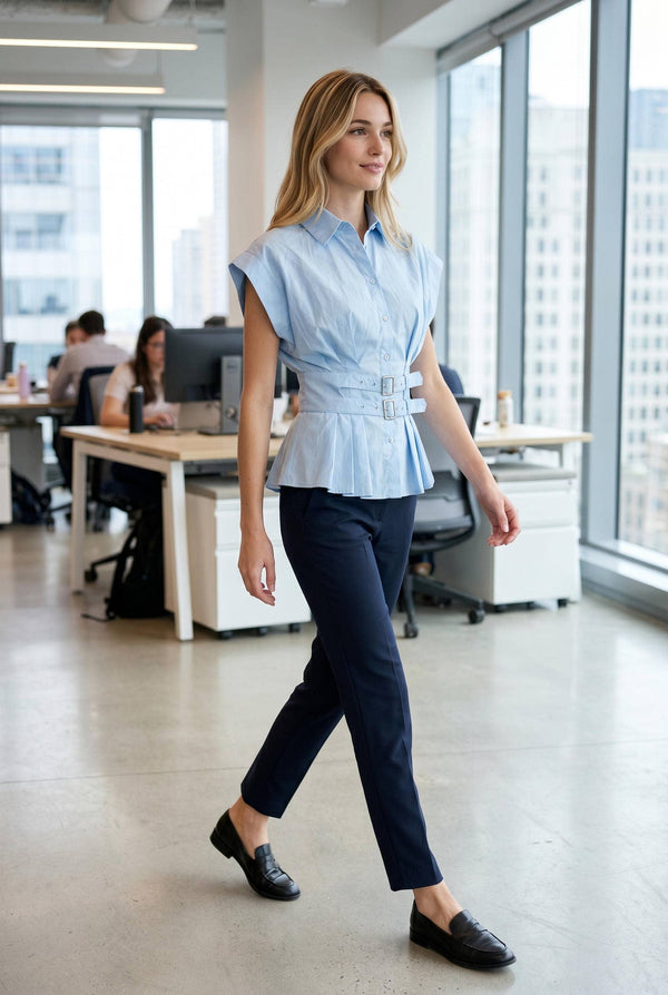 Double Belt Peplum Shirt Top