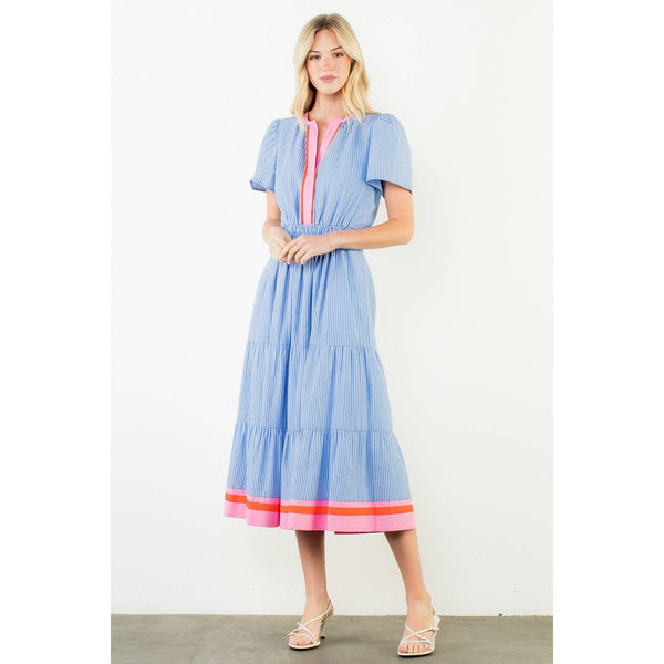 Short Sleeve Striped Textured Maxi Dress