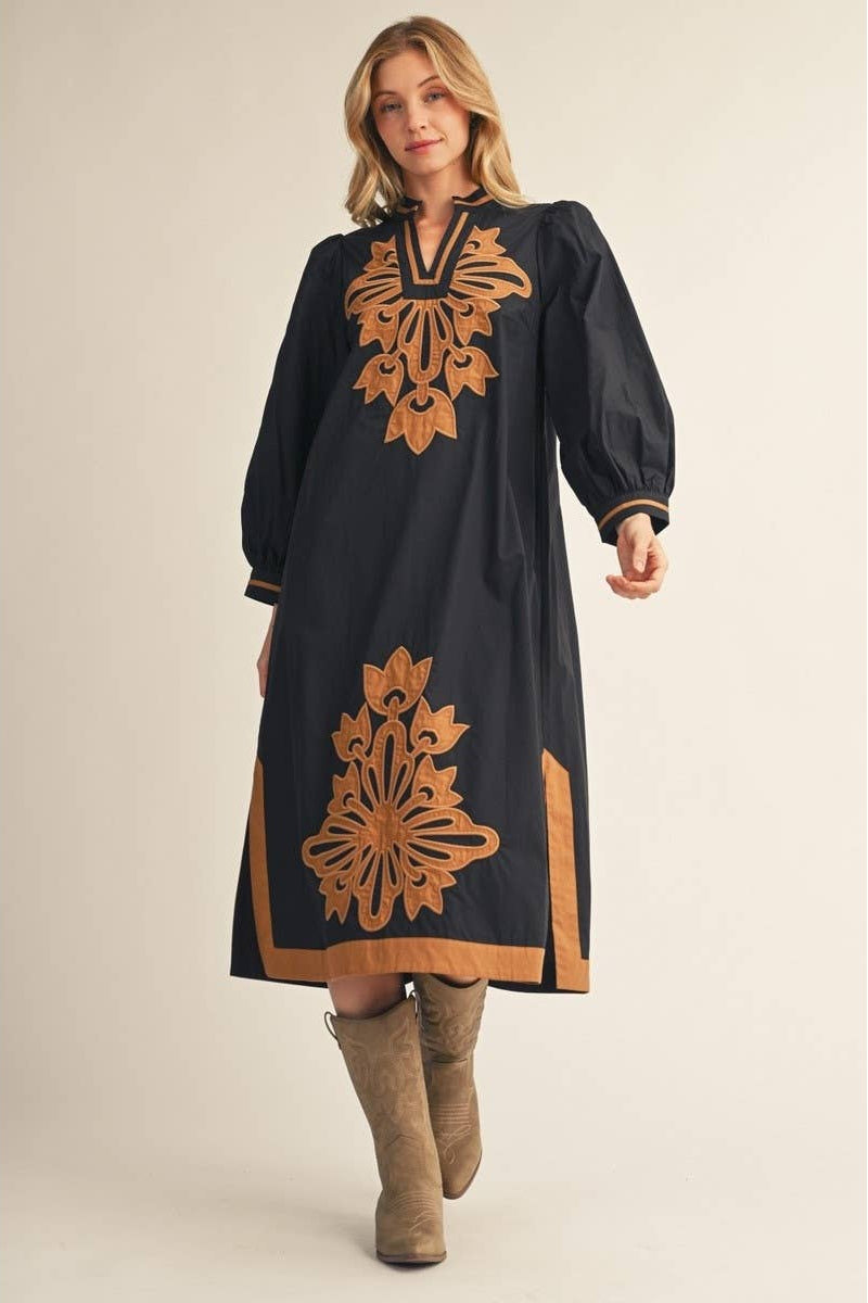 Floral Applique Midi Dress