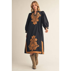 Floral Applique Midi Dress