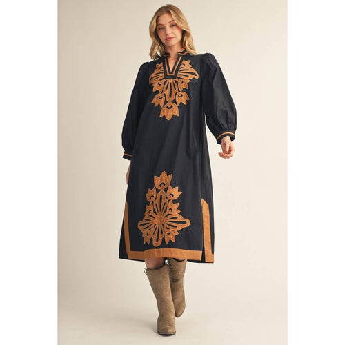 Floral Applique Midi Dress