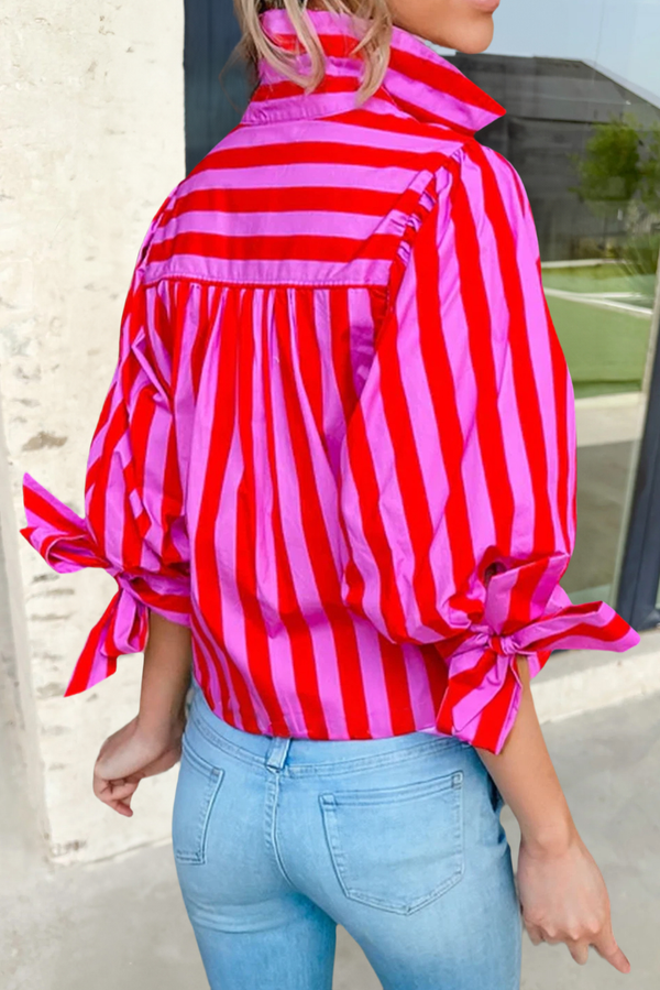 Stripe Tie Sleeve Button Down Shirt