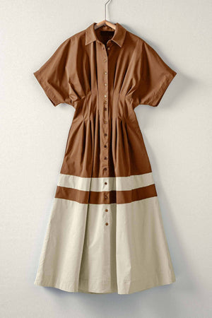 Colorblock Button-Up Cotton Midi Dress