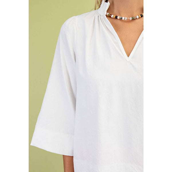 Wide Sleeves  Ruffled Neck Blouse
