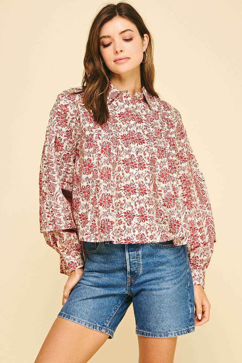Floral Print Pleat Detailed Shirt