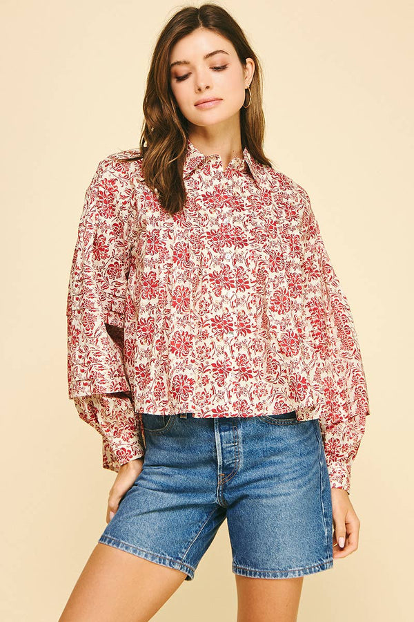 Floral Print Pleat Detailed Shirt
