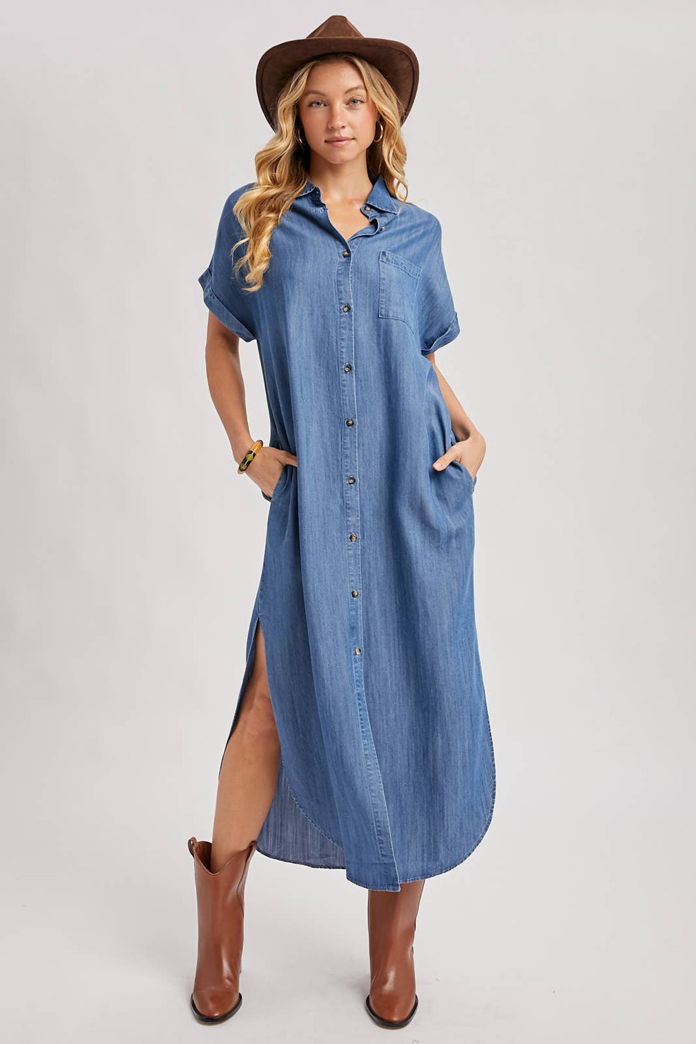 Denim Side Slit Dress