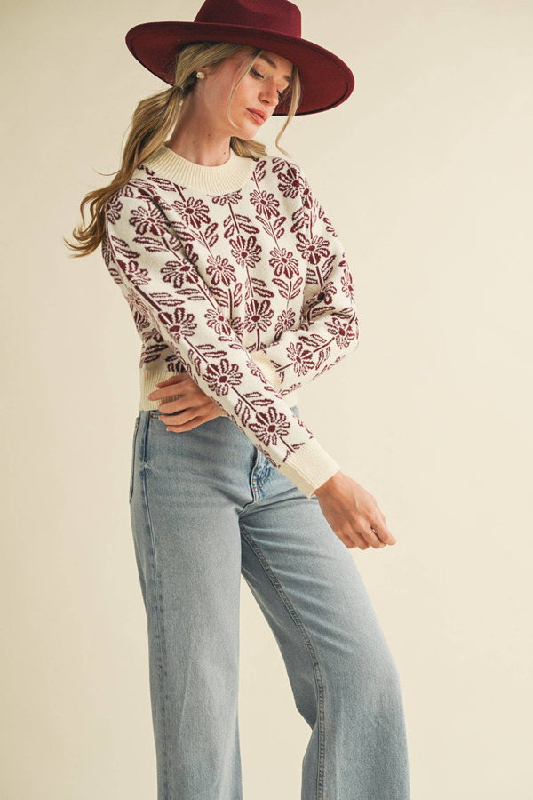 Floral Pattern Knit Sweater