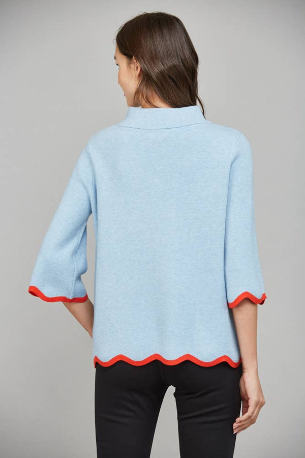 Scallop Edge Detailed Sweater- Powder Blue