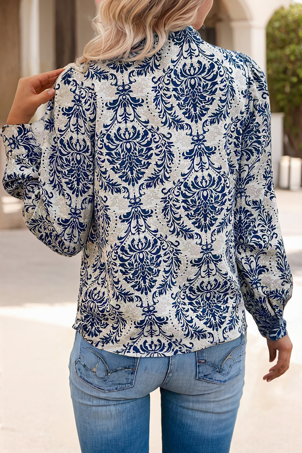 Bohemian Printed Bishop Sleeve Lace Shirt