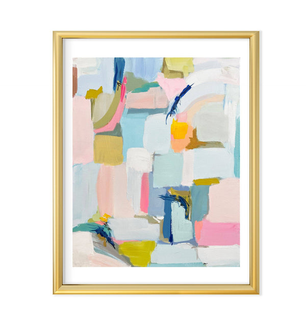 Abstract Print on Paper, "Bright Spring" with Gold frame