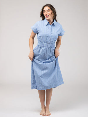Lisa Midi Dress | Seersucker - Blue Check