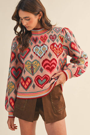 Heart pattern pullover sweater