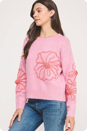 Floral Embroidered Knit Sweater