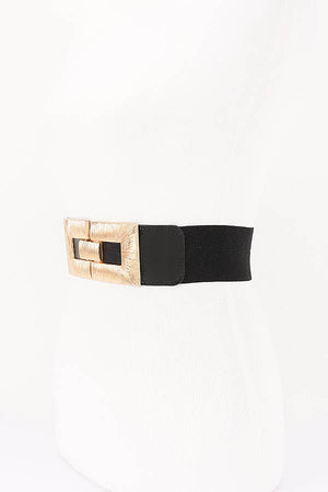 Wide Elastic Waist Belt with Textured Metal Buckle