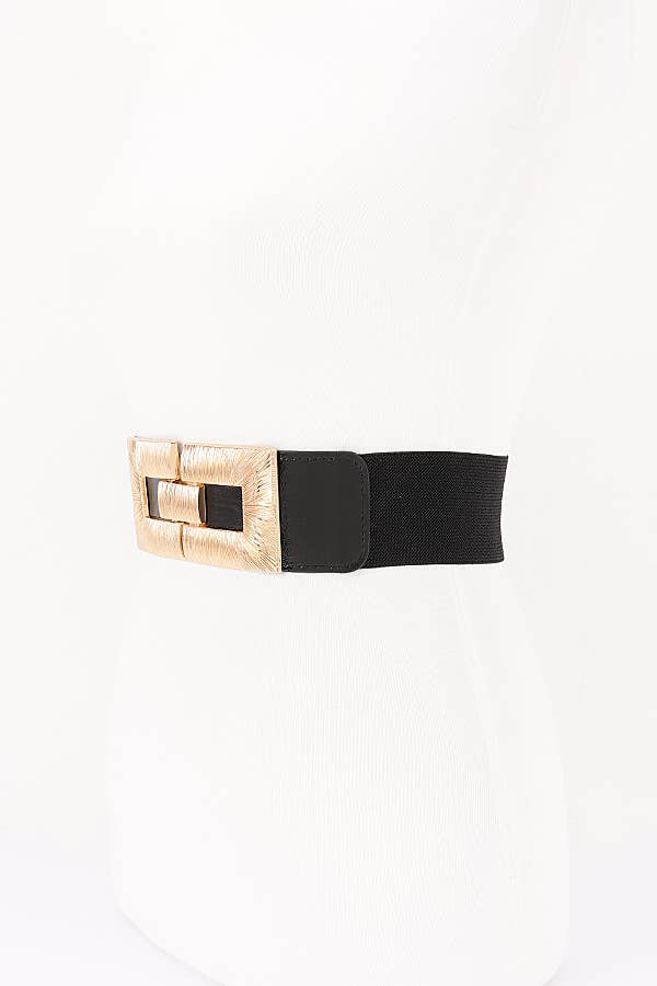 Wide Elastic Waist Belt with Textured Metal Buckle