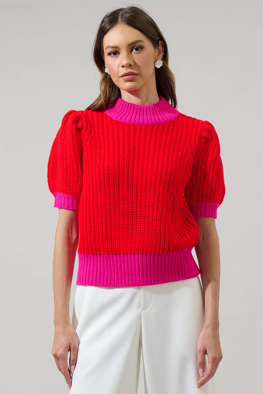 Color Block Sweater Top- Red/Fuschia