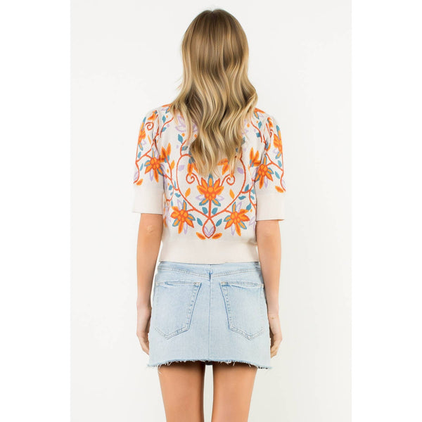 Short Sleeve Floral Knit Top