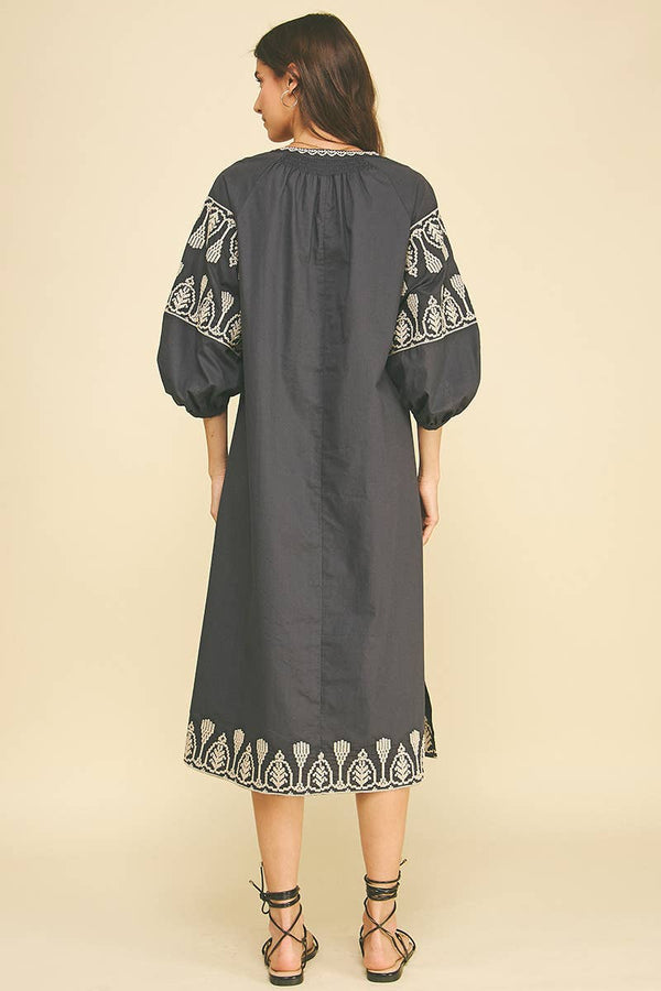 Boho Embroidered Midi Dress