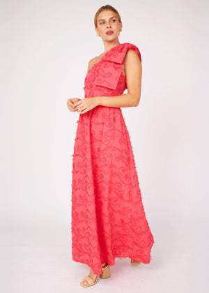 Caroline Gown Hot Coral 3D Paisley Cotton