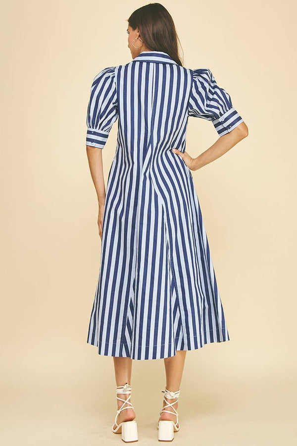 Striped V-neck Midi Dress - Pink/Lavender