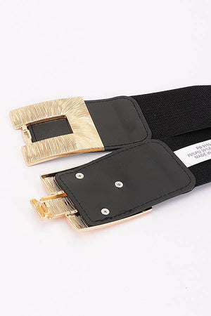 Wide Elastic Waist Belt with Textured Metal Buckle