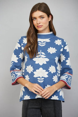 Floral Border Jacquard Sweater