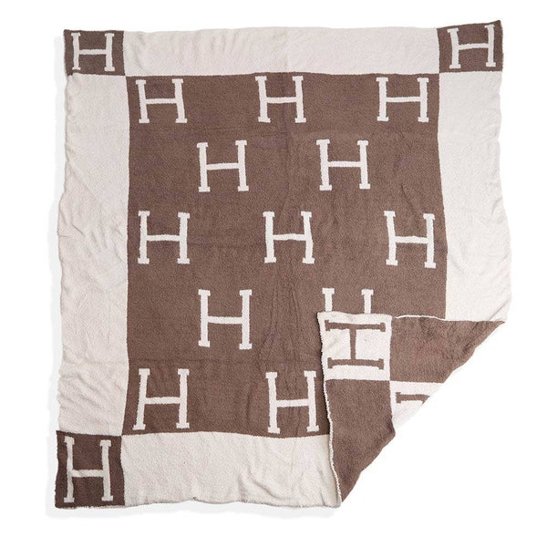 Monogram H Patterned Reversible Throw Blanket