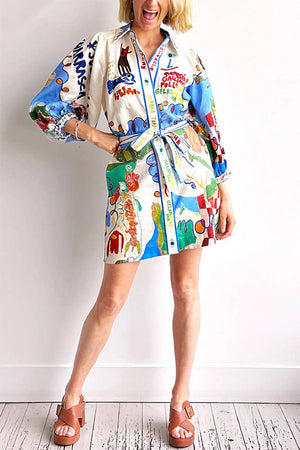 Linen Casual Floral Tie Waist Dress