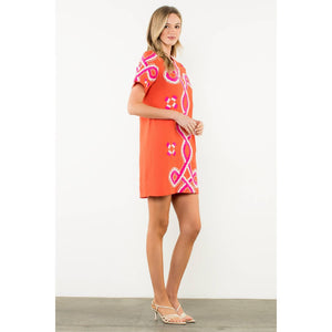 Embroidered Short Sleeve Mini Dress