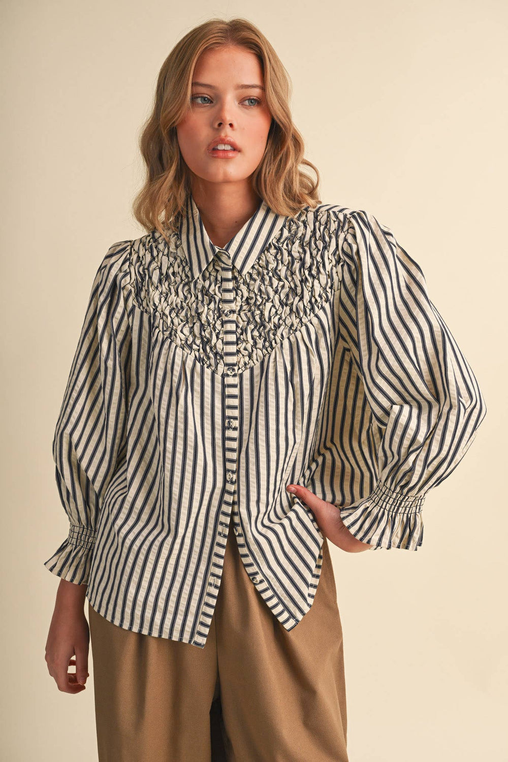 Striped Smocked Top