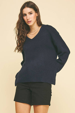Classic V-Neck Sweater- Navy