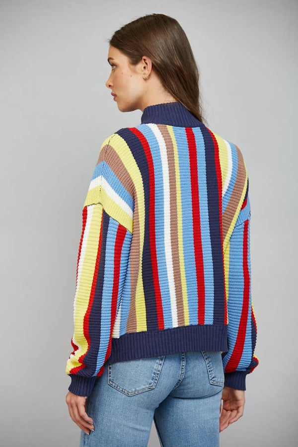 Front Zip Striped Sweater