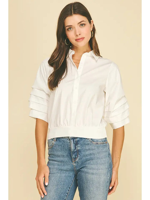 Cropped Shirt with Banded Hem
