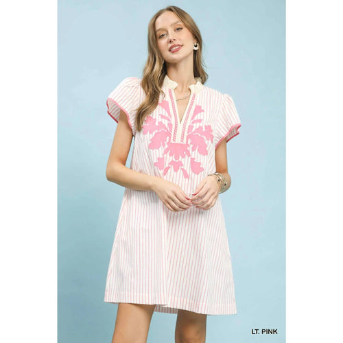 Striped Floral Applique Shift Dress