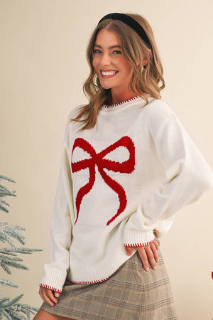 Bow Pattern Christmas Loose Fit Graphic Sweater