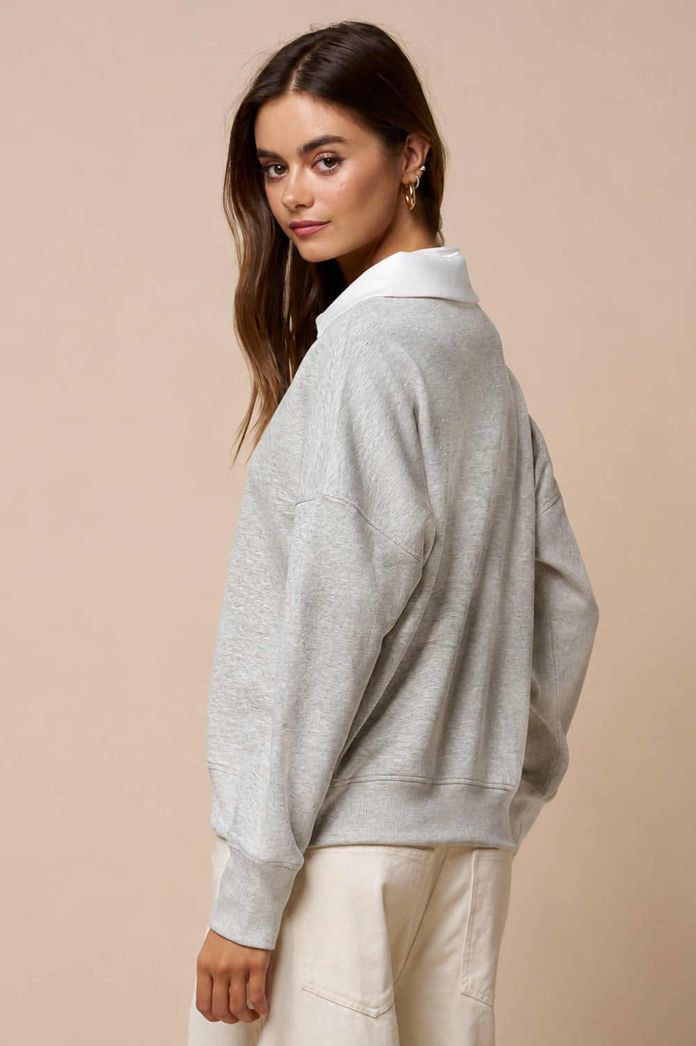 Contrast Collared V Neck Top