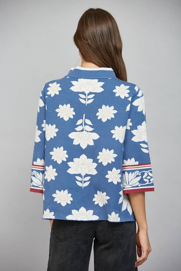 Floral Border Jacquard Sweater