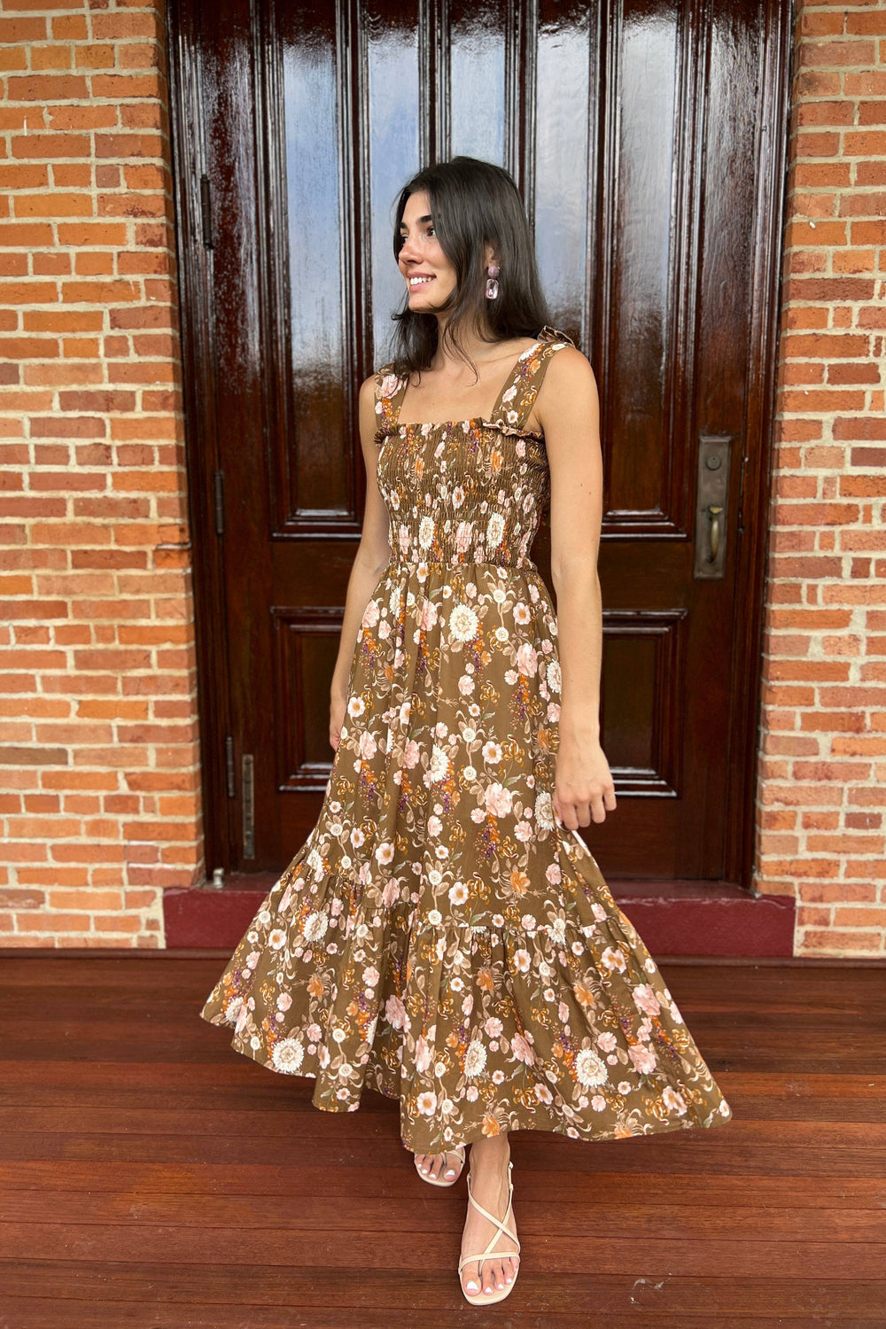 Emma Bow Maxi Dress | Brown Chinoiserie
