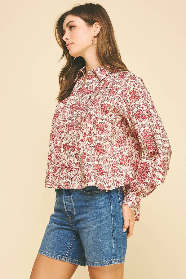 Floral Print Pleat Detailed Shirt