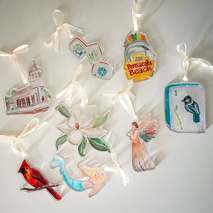 Bird Bam Mahjong Tile Watercolor Acrylic Ornament